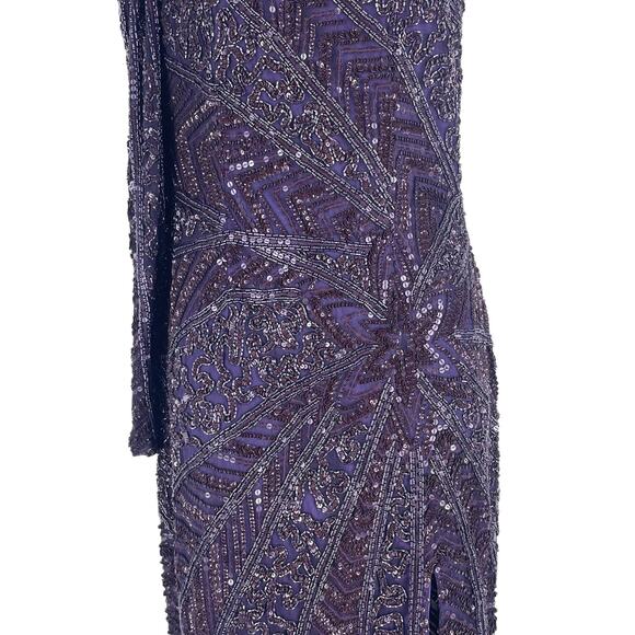 Mac Duggal Beaded One Shoulder Evening Gown Aubergine 5649 Size 6 - Picture 6 of 13